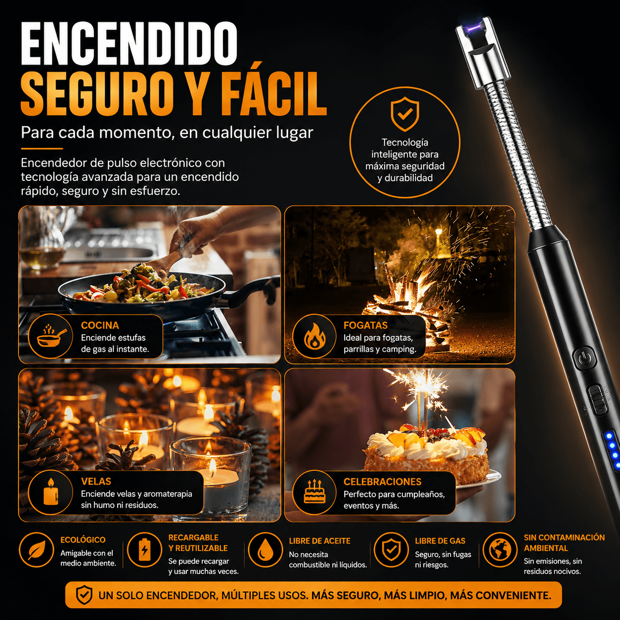 Encendedor Eléctrico Recargable USB 360° Antiviento