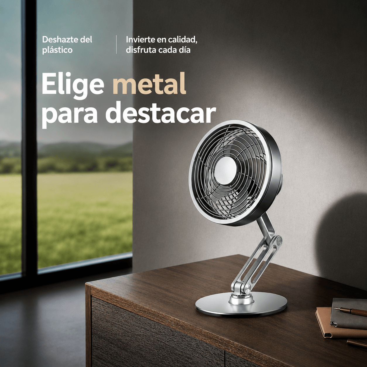 Ventilador eléctrico plegable con carga USB y rotación de 360 grados