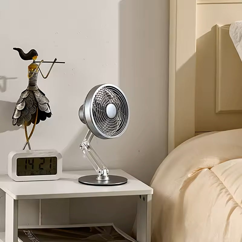 Ventilador eléctrico plegable con carga USB y rotación de 360 grados